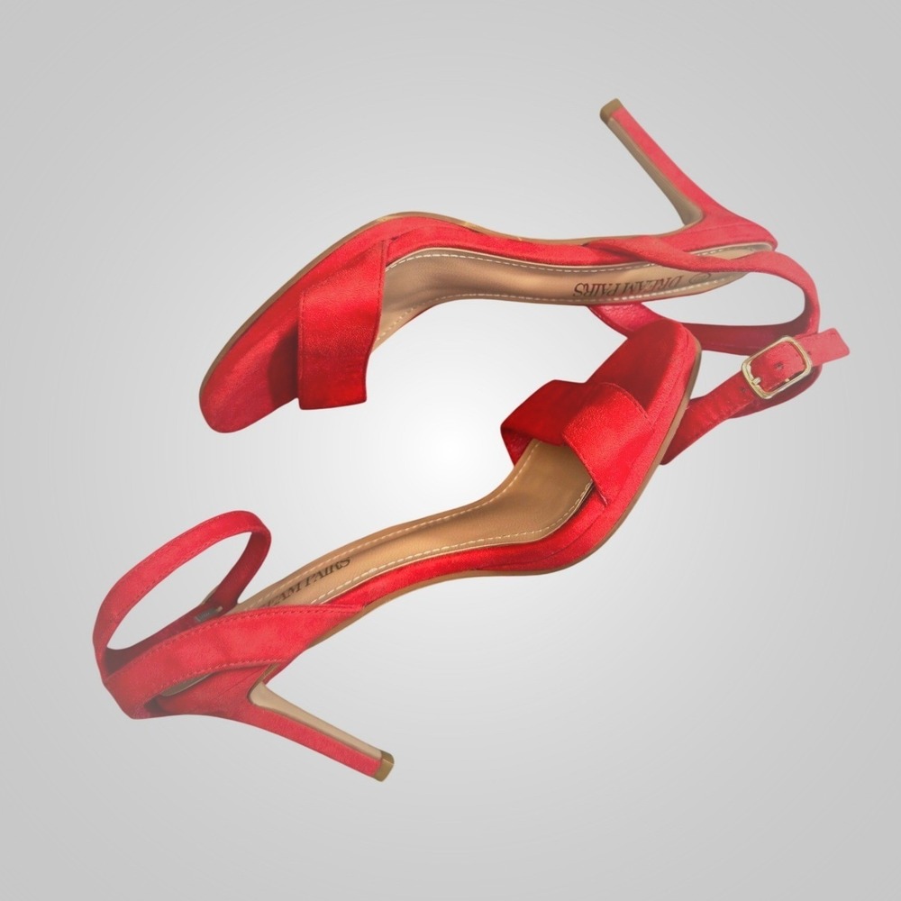 Dream Pairs Red Faux Suede Stiletto Ankle Strap Sandals Heels Womens Size 7.5